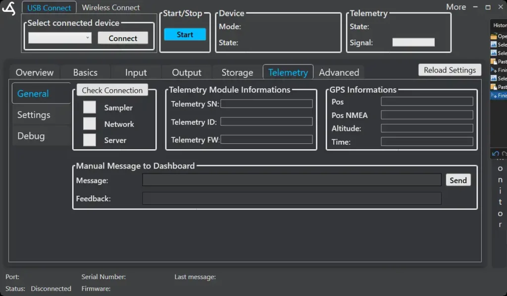 SmartConfig2 Telemetry General section showing connection indicators and telemetry information