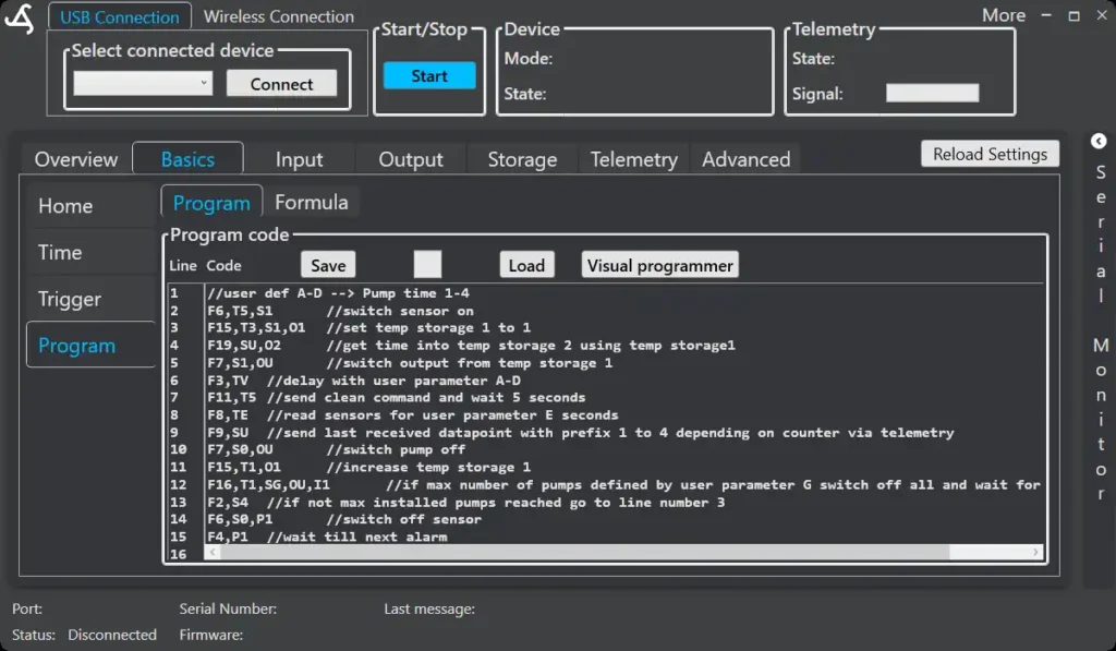 SmartConfig2 Basics Program view containing an example user-defined program