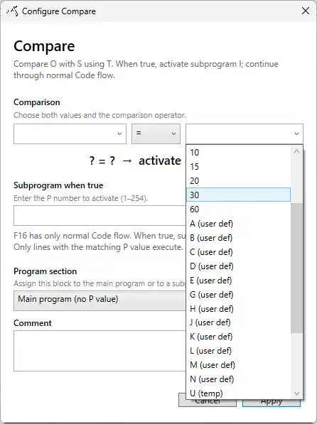 SmartConfig2 value selector in a user-defined action