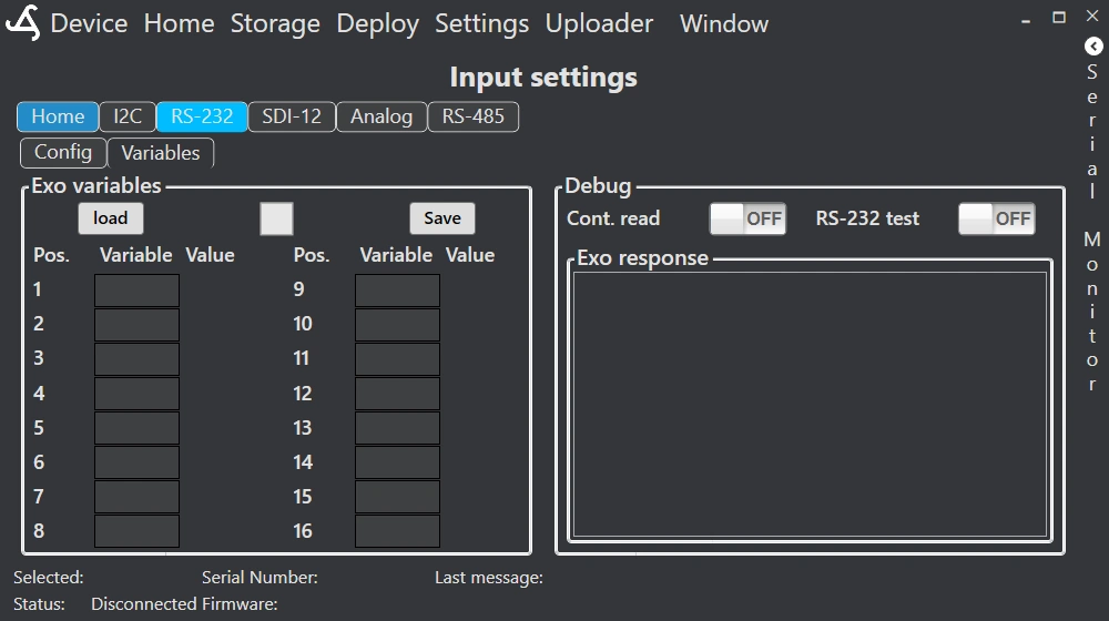 RS-232 variables