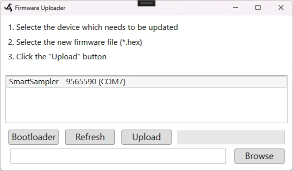 Firmware uploader window for SmartSampler