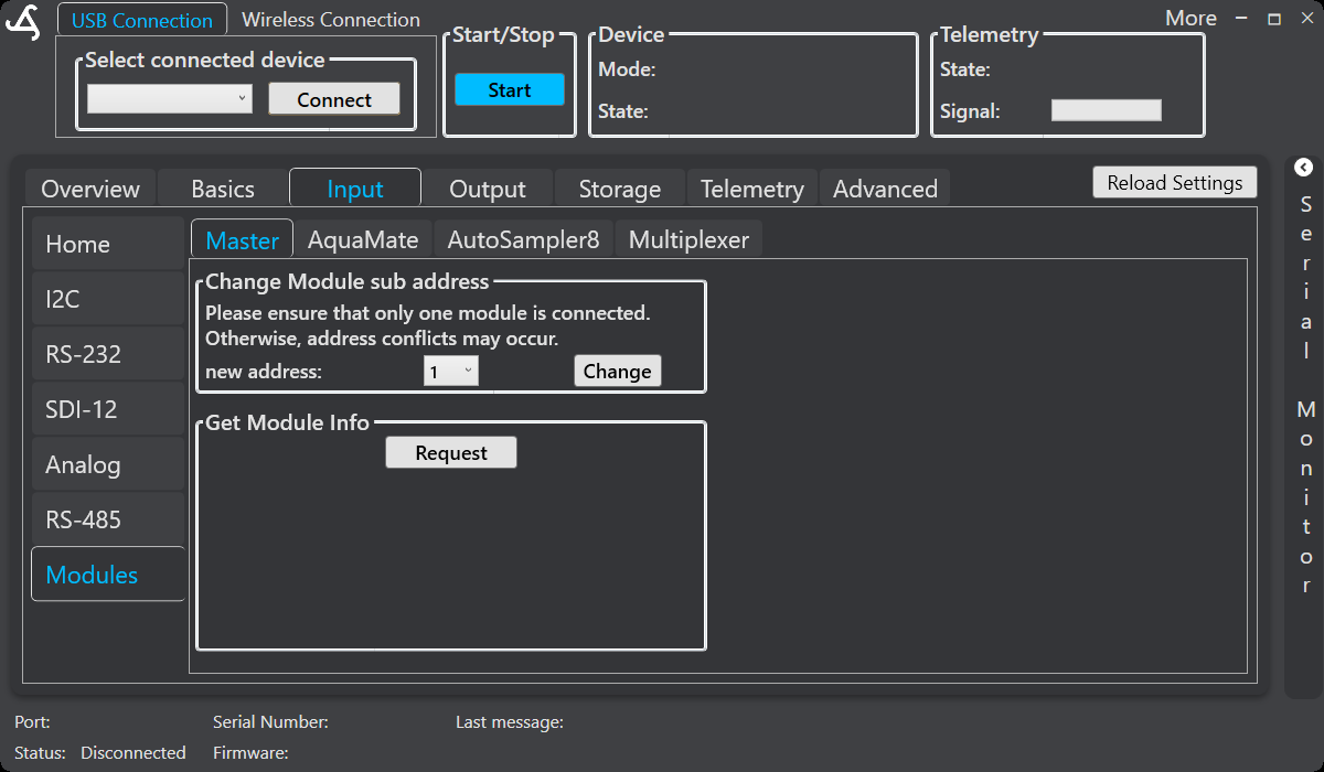 SmartConfig2 Input Modules Master tab showing module address and information controls