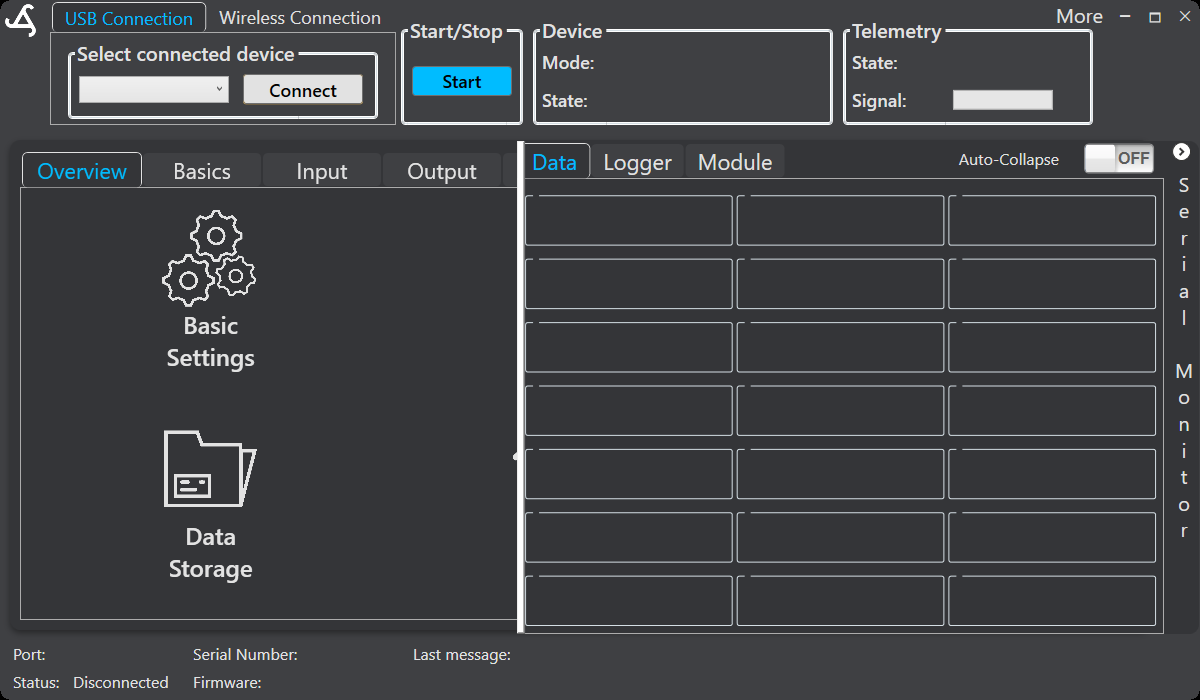 SmartConfig2 Serial Monitor Data view showing incoming named variables