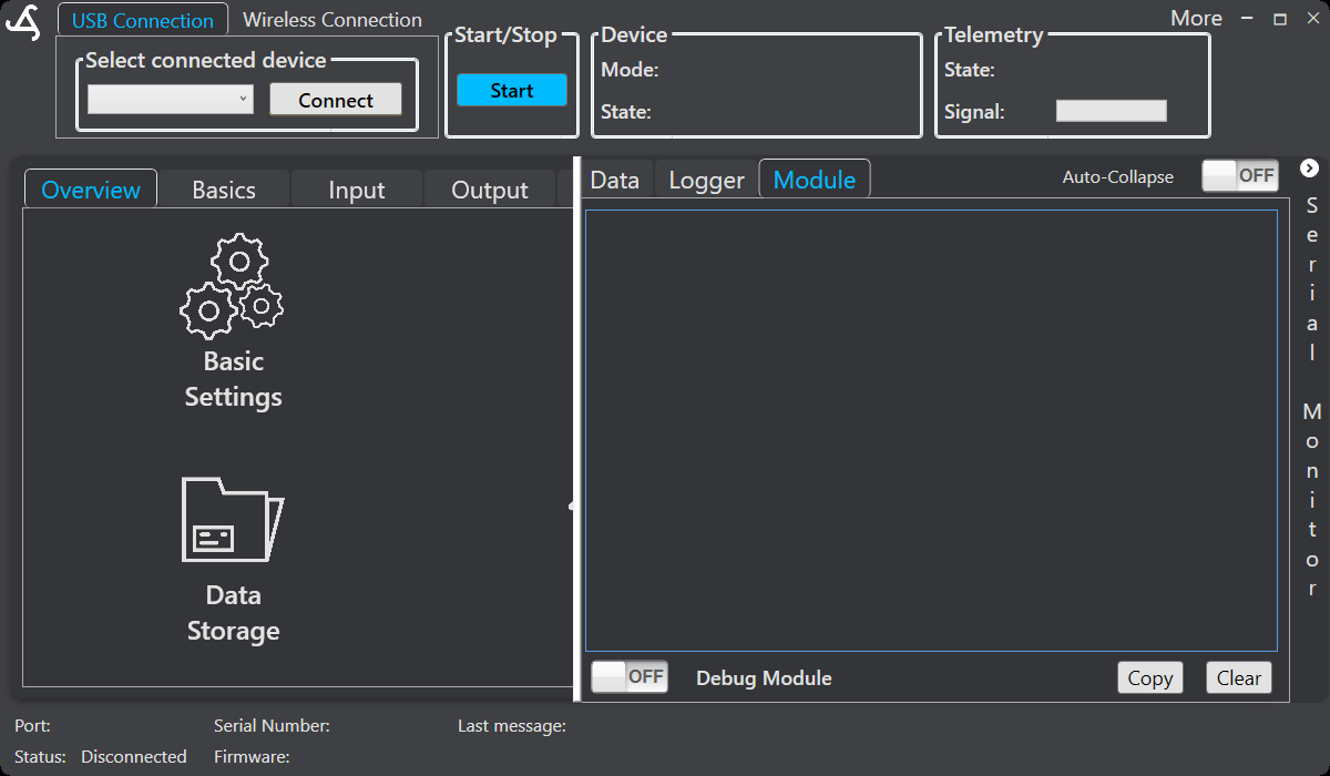 SmartConfig2 Serial Monitor Module view showing communication with connected modules