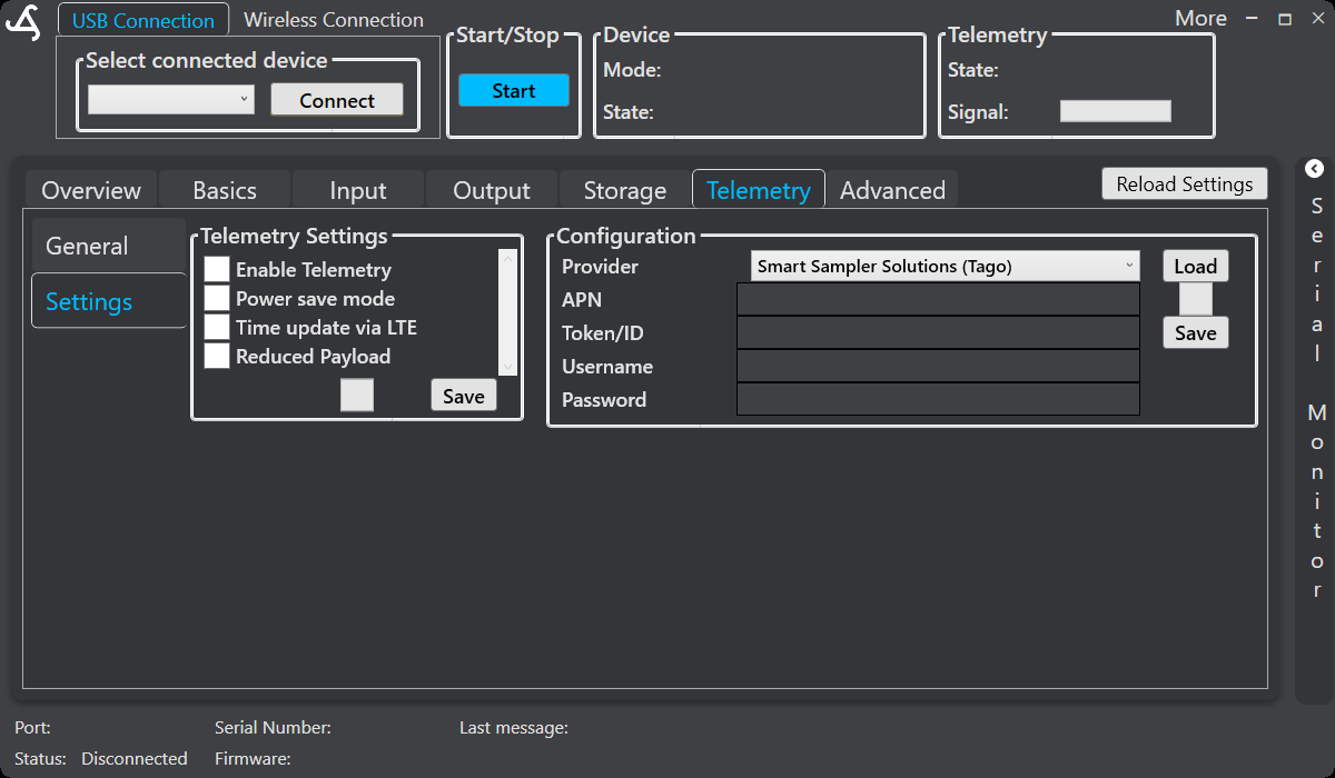 SmartConfig2 Telemetry Settings page showing telemetry options and provider connection fields